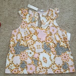 True destiny Sleeveless Pink & Gold Baroque Print Top